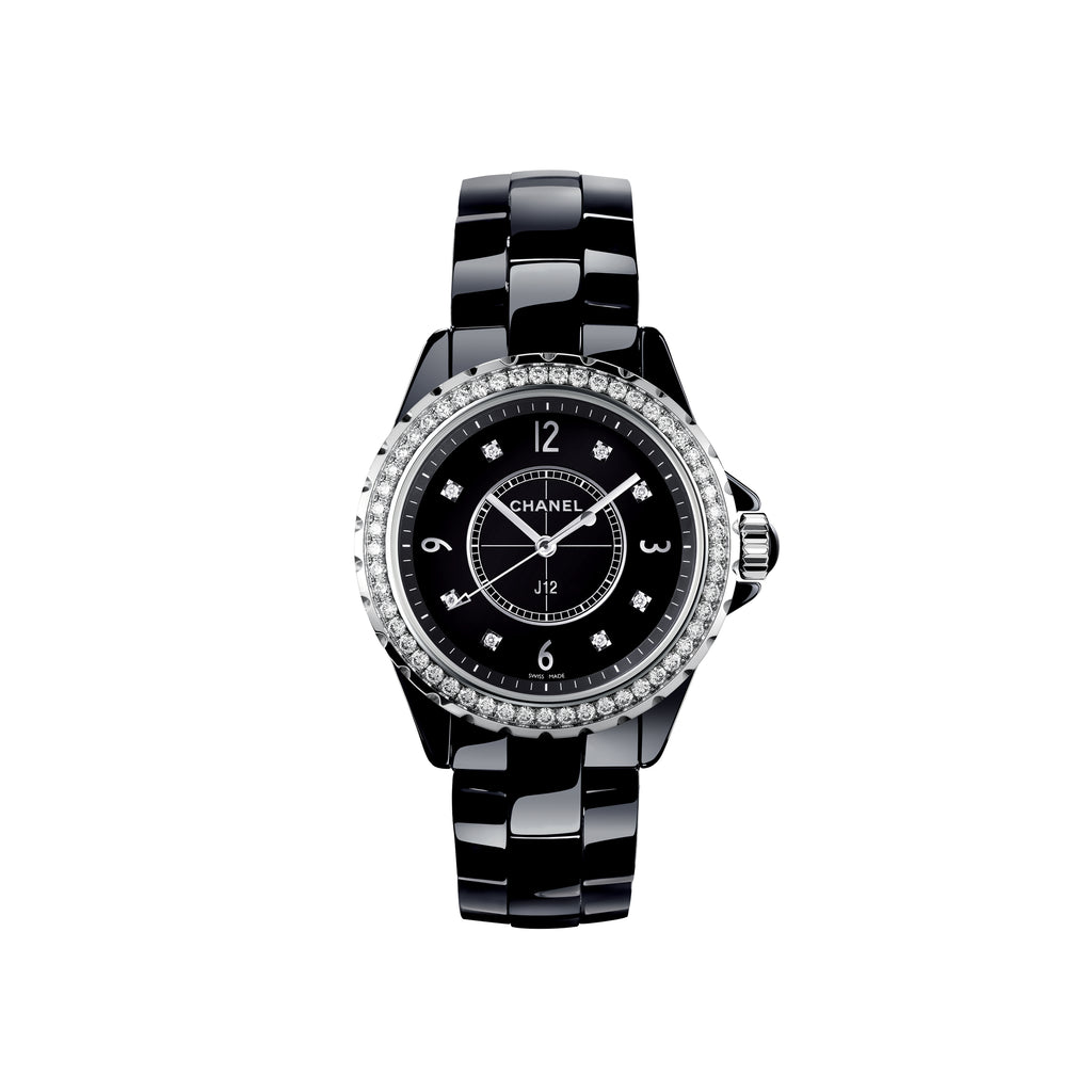 Shop Authentic Chanel J12 Diamonds Ceramic Black Dial Black Steel Strap Watch for Women - J12 H3108 - Luxxuri