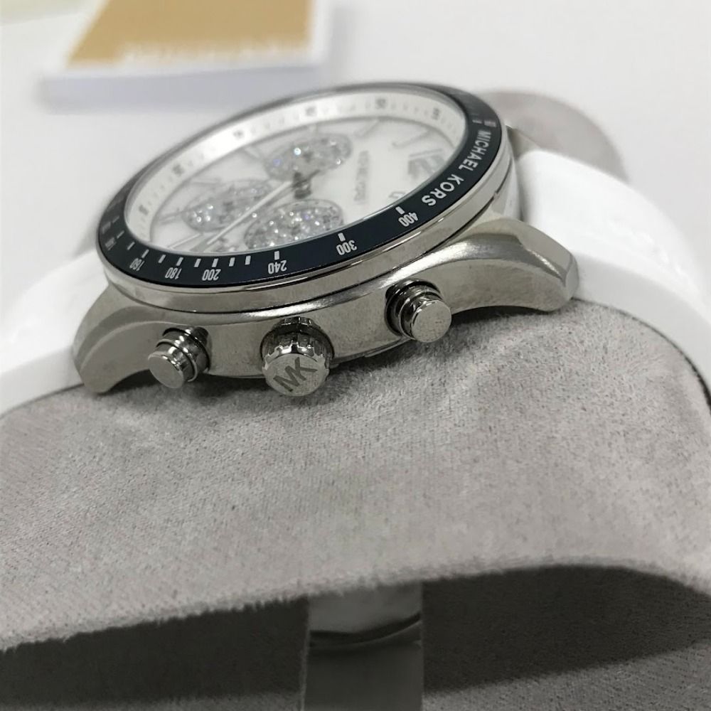 Michael Kors Berkley Chronograph Silver Dial White Rubber Strap Watch For Women - MKO1040