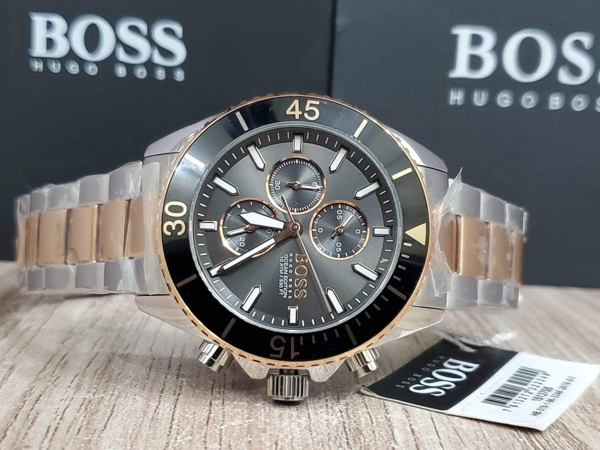 Hugo Boss Ocean Edition Chronograph Black Dial Two Tone Steel Strap Watch for Men - 1513705