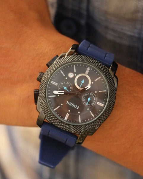 Fossil Machine Chronograph Black Dial Black Leather Strap Watch for Men - FS5361