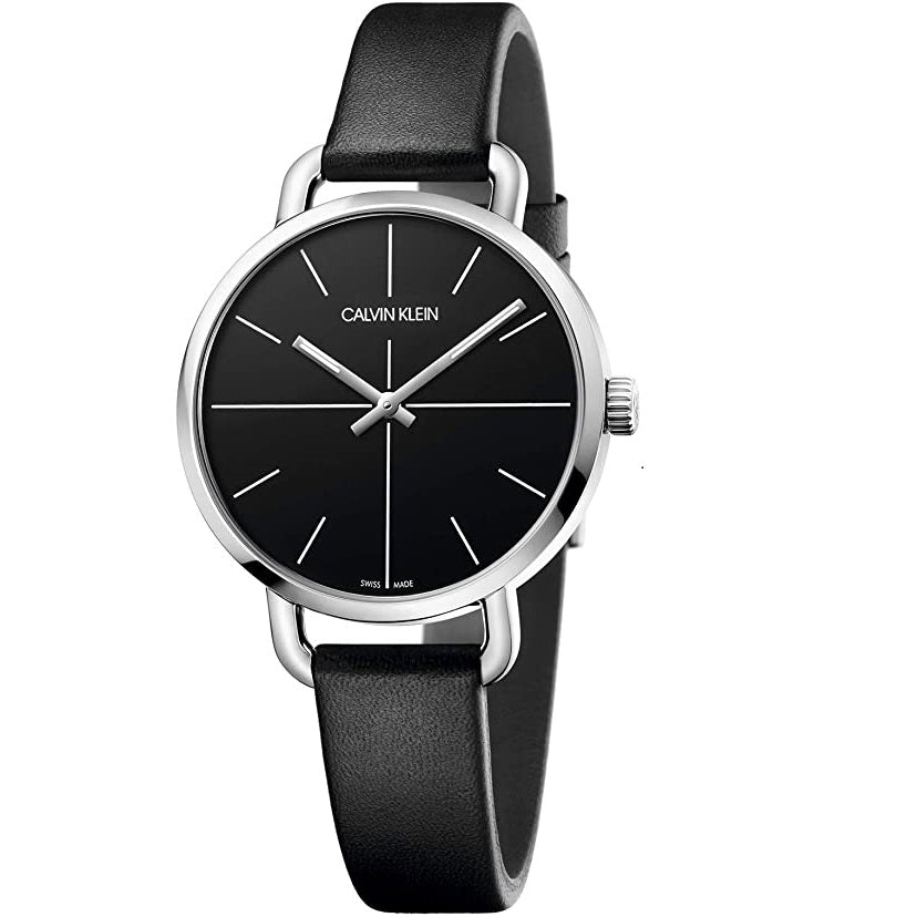 Calvin Klein Even Black Dial Black Leather Strap Watch for Women - K7B231CZ