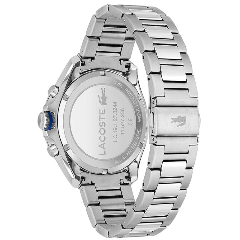 Lacoste Tiebreaker Chronograph Black Dial Silver Steel Strap Watch for Men - 2011155