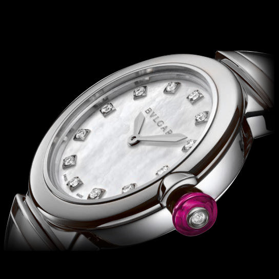 Bvlgari LVCEA Diamonds Silver Mother of Pearl Dial Silver Leather Strap Watch for Women - LVCEA103367