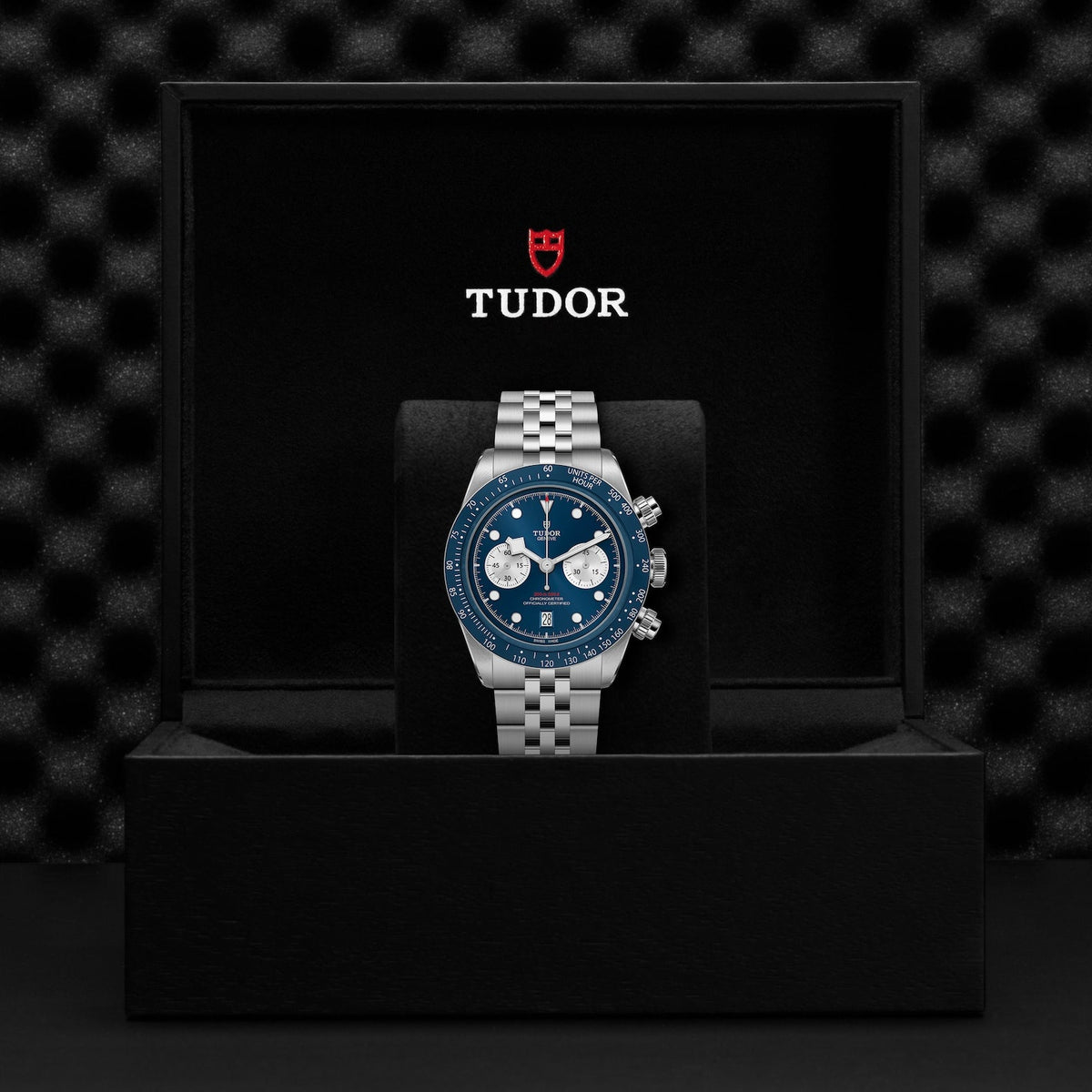 Tudor Black Bay Chrono Blue Dial Silver Steel Strap Watch for Men - M79360B-0002