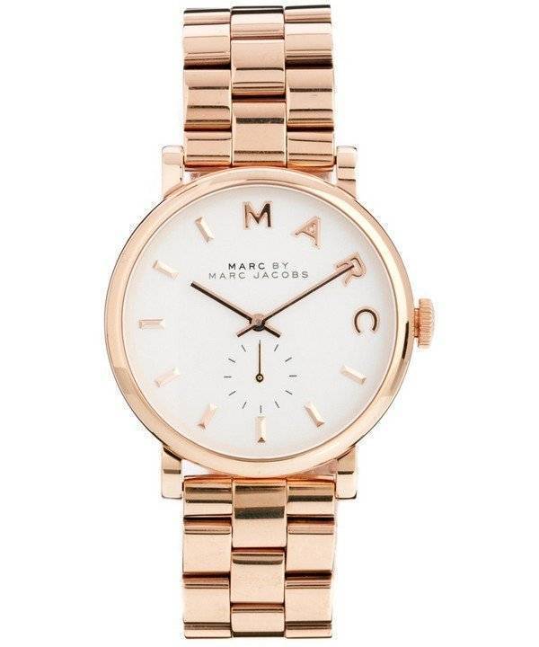 Marc Jacobs Baker White Dial Rose Gold Steel Strap Watch for Women - MBM3244