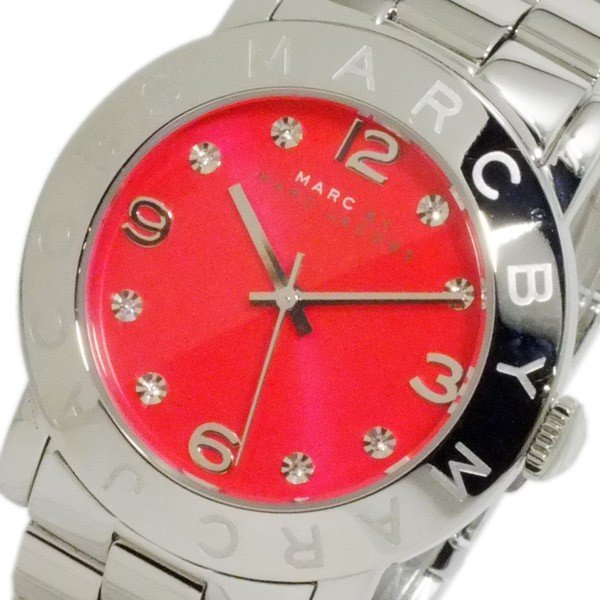 Marc Jacobs Amy Red Dial Silver Steel Strap Watch for Women - MBM3302