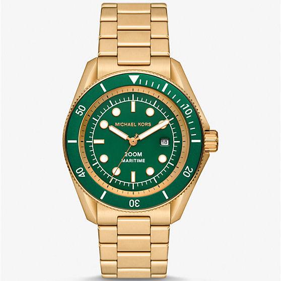 Shop Authentic Michael Kors Maritime Analog Green Dial Gold Steel Strap Watch for Men - MK9162 - Luxxuri