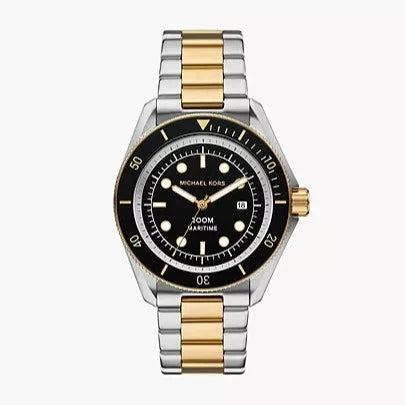 Shop Authentic Michael Kors Maritime Three Hand Black Dial Two Tone Steel Strap Watch for Men - MK9180 - Luxxuri