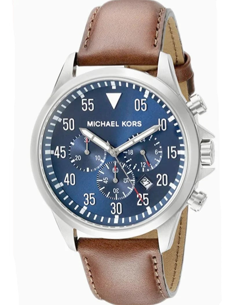 Shop Authentic Michael Kors Gage Chronograph Blue Dial Brown Leather Strap Watch For Men - MK8362 - Luxxuri