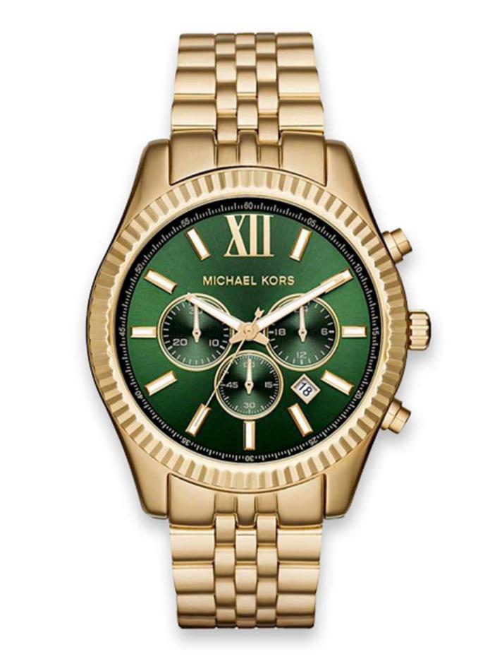 Shop Authentic Michael Kors Lexington Chronograph Green Dial Gold Steel Strap Watch for Men - MK8446 - Luxxuri