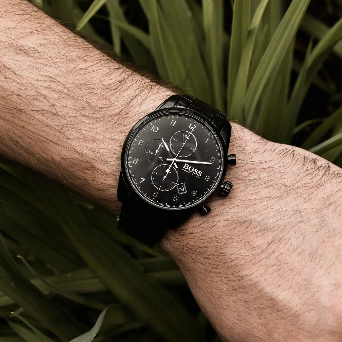 Hugo Boss Rafale Chronograph Black Dial Black Leather Strap Watch For Men - 1513456