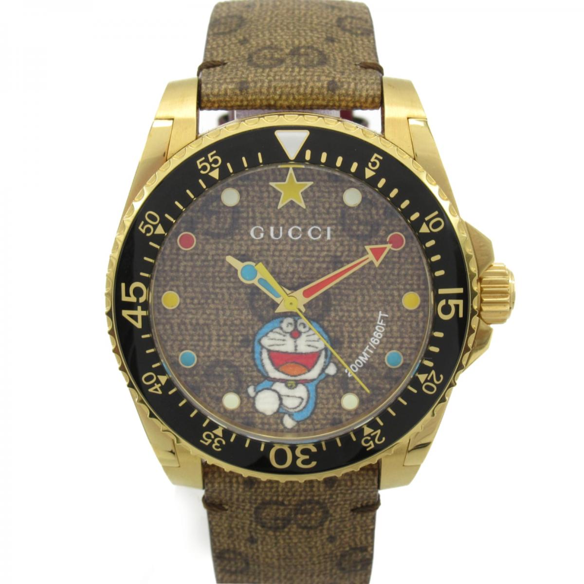 Shop Authentic Gucci Dive Doraemon Quartz Brown Dial Brown Leather Strap Watch For Men - YA136335 - Luxxuri