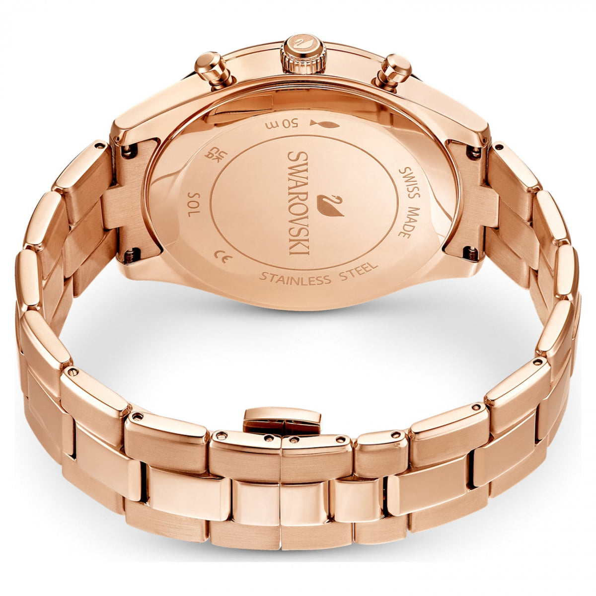 Swarovski Octea Lux Sport Chronograph Black Dial Rose Gold Steel Strap Watch for Women - 5610478