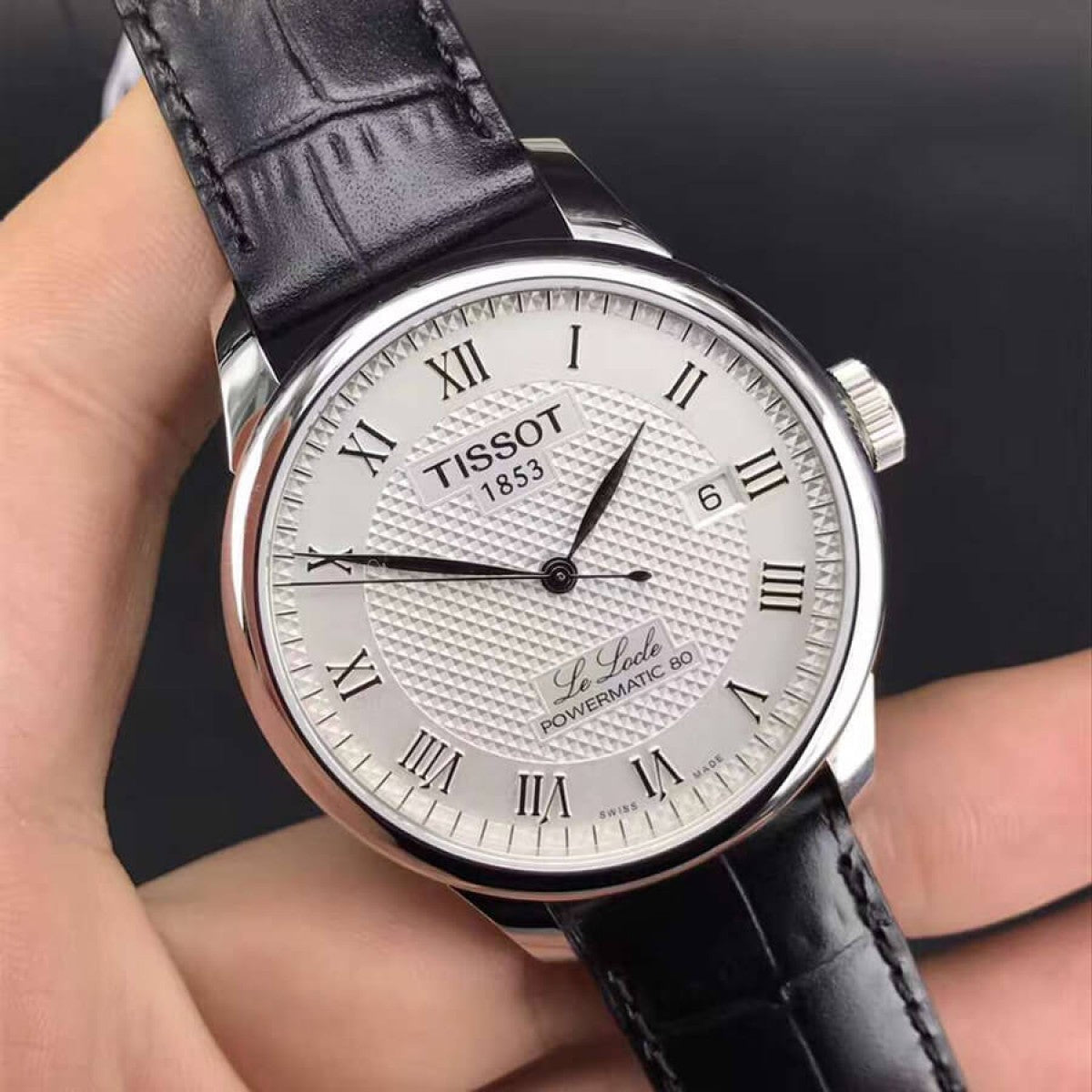 Tissot Le Locle Powermatic 80 Silver Dial Black Leather Strap Watch For Men - T006.407.16.033.00
