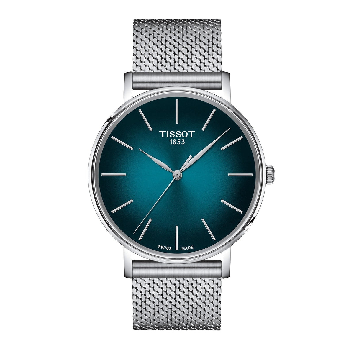 Tissot Everytime Gent Green Dial Silver Mesh Bracelet Watch for Men - T143.410.11.091.00