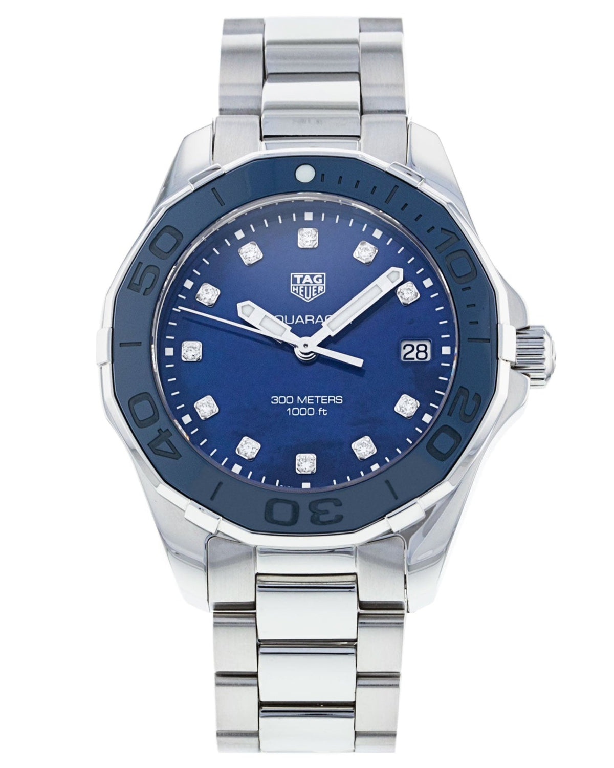 Shop Authentic Tag Heuer Aquaracer Diamonds Blue Dial Silver Steel Strap Watch for Women - WAY131L.BA0748 - Luxxuri