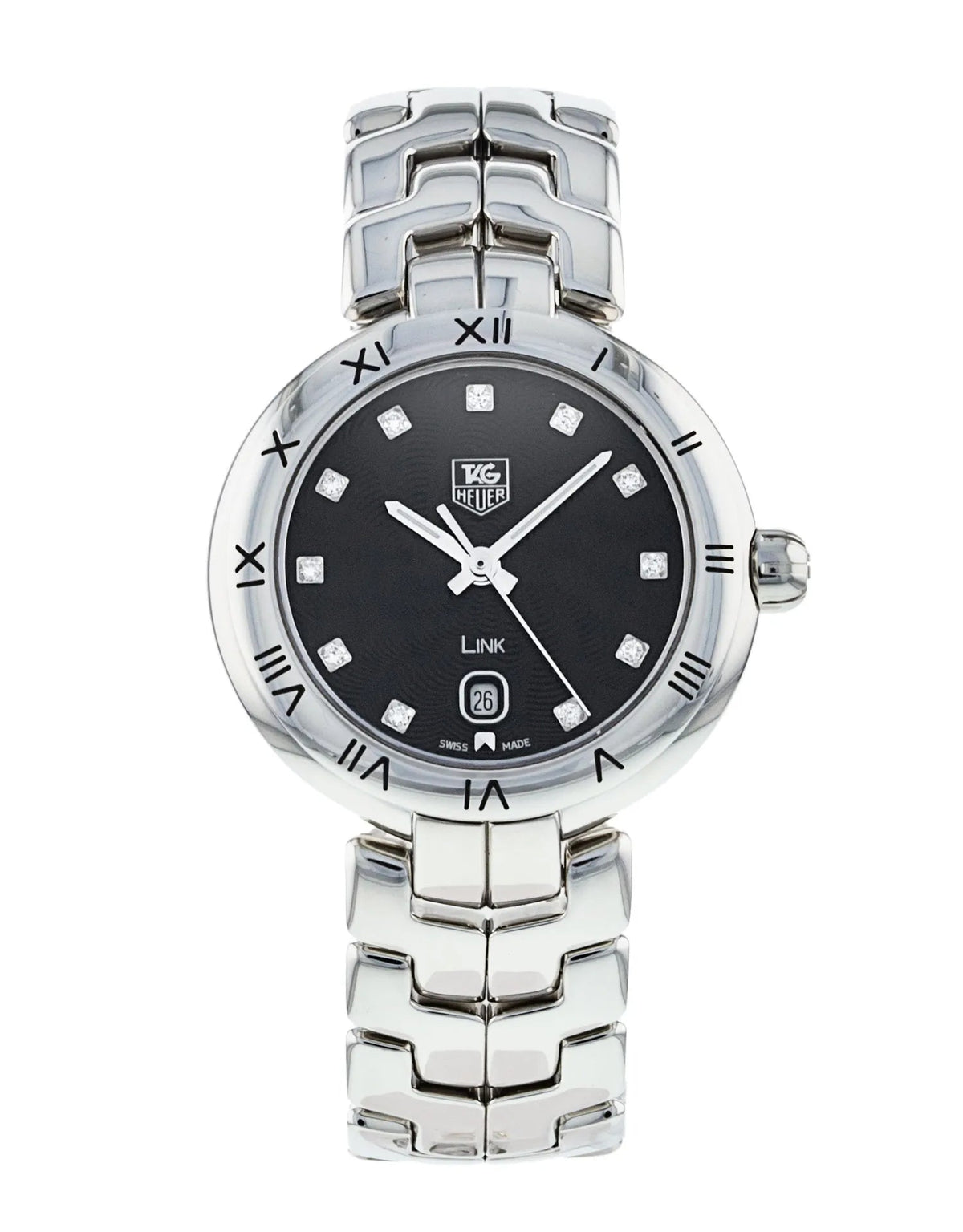 Shop Authentic Tag Heuer Link Quartz Diamonds Black Dial Silver Steel Strap Watch for Women - WAT1410.BA0954 - Luxxuri