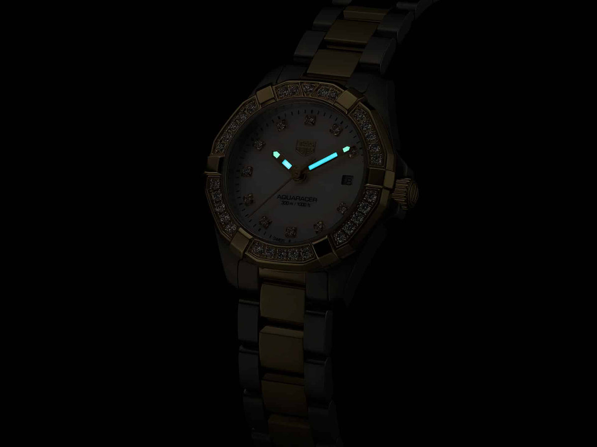 Tag Heuer Aquaracer Quartz Diamonds Mother of Pearl Dial Two Tone Steel Strap Watch for Women - WBD1423.BB0321