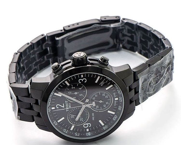Tissot PRC 200 Chronograph Black Dial Black Steel Strap Watch For Men - T114.417.33.057.00