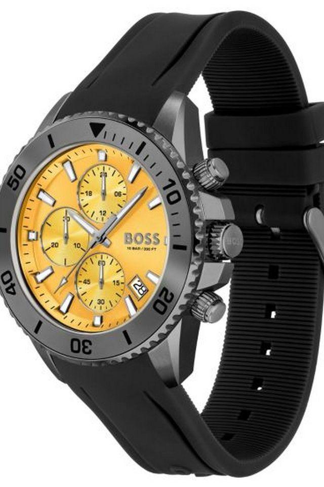 Hugo Boss Admiral Chronograph Yellow Dial Black Rubber Strap Watch for Men - 1513968