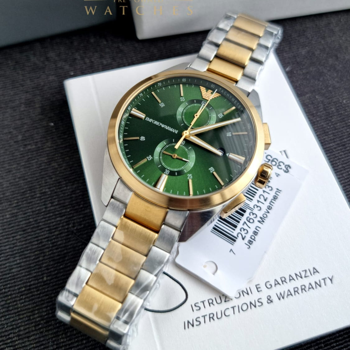 Emporio Armani Claudio Chronograph Green Dial Two Tone Steel Strap Watch For Women - AR11511