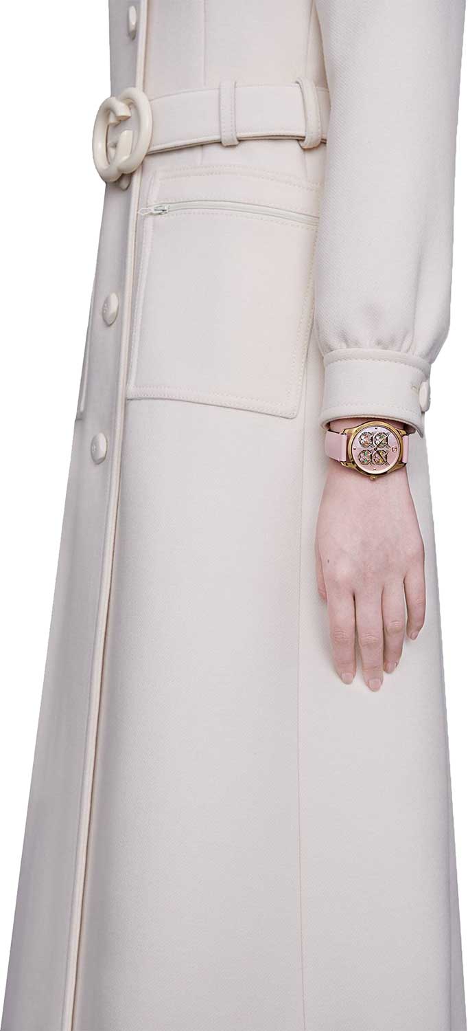 Gucci G Timeless Quartz Mother of Pearl Dial Pink Leather Strap Watch For Women - YA1264132