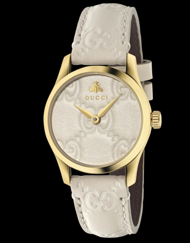 Shop Authentic Gucci G Timeless Quartz White Dial White Leather Strap Watch For Women - YA126580A - Luxxuri