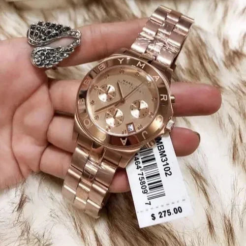 Marc Jacobs Blade Chronograph Rose Gold Dial Rose Gold Steel Strap Watch for Women - MBM3102