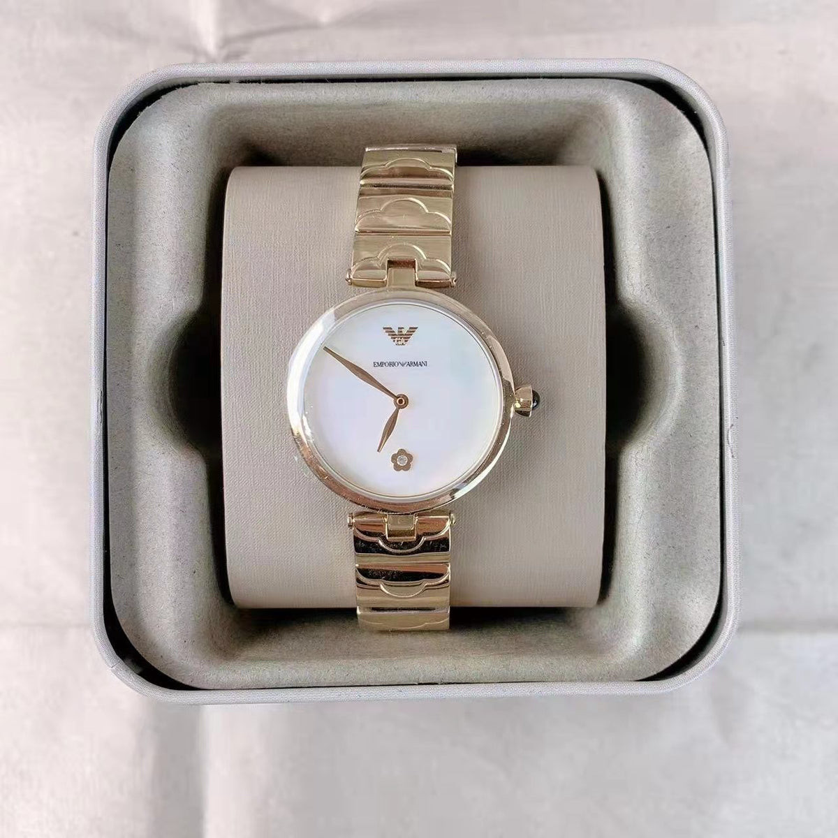 Emporio Armani Arianna Mother of Pearl Dial Gold Steel Strap Watch For Women - AR11198