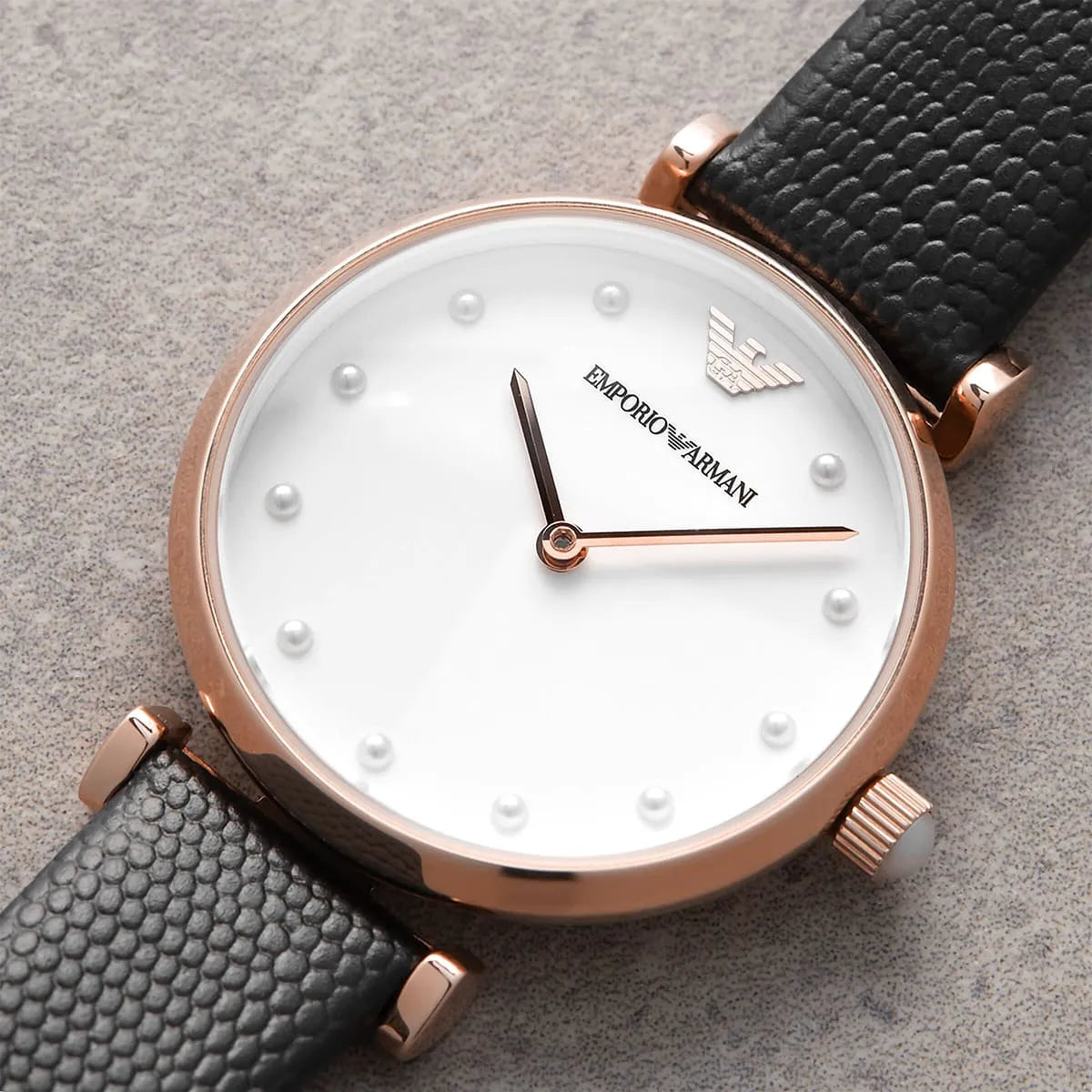 Emporio Armani Gianni T-Bar White Dial Black Leather Strap Watch for Women - AR11270