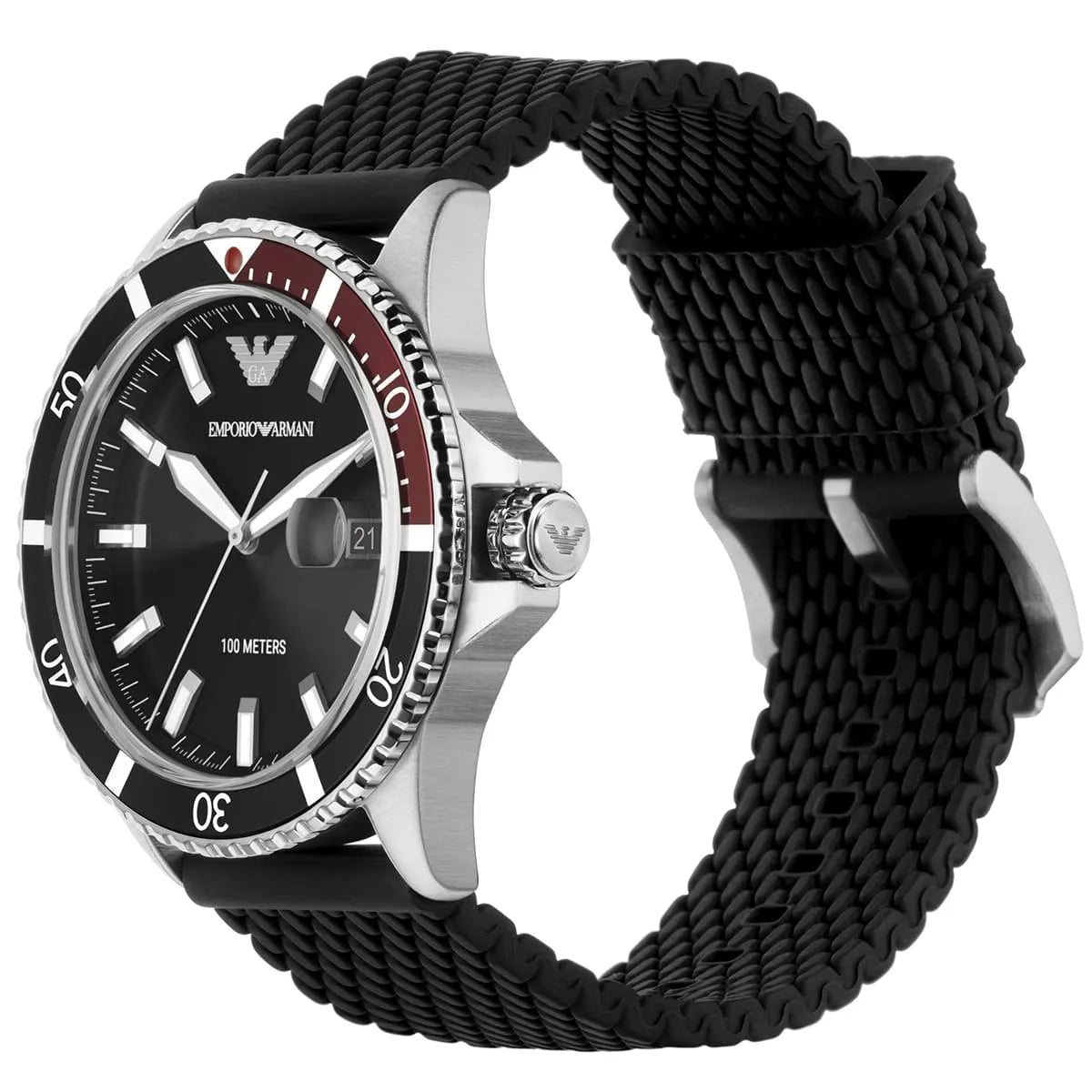 Emporio Armani Diver Black Dial Black Silicon Strap Watch for Men - AR11341
