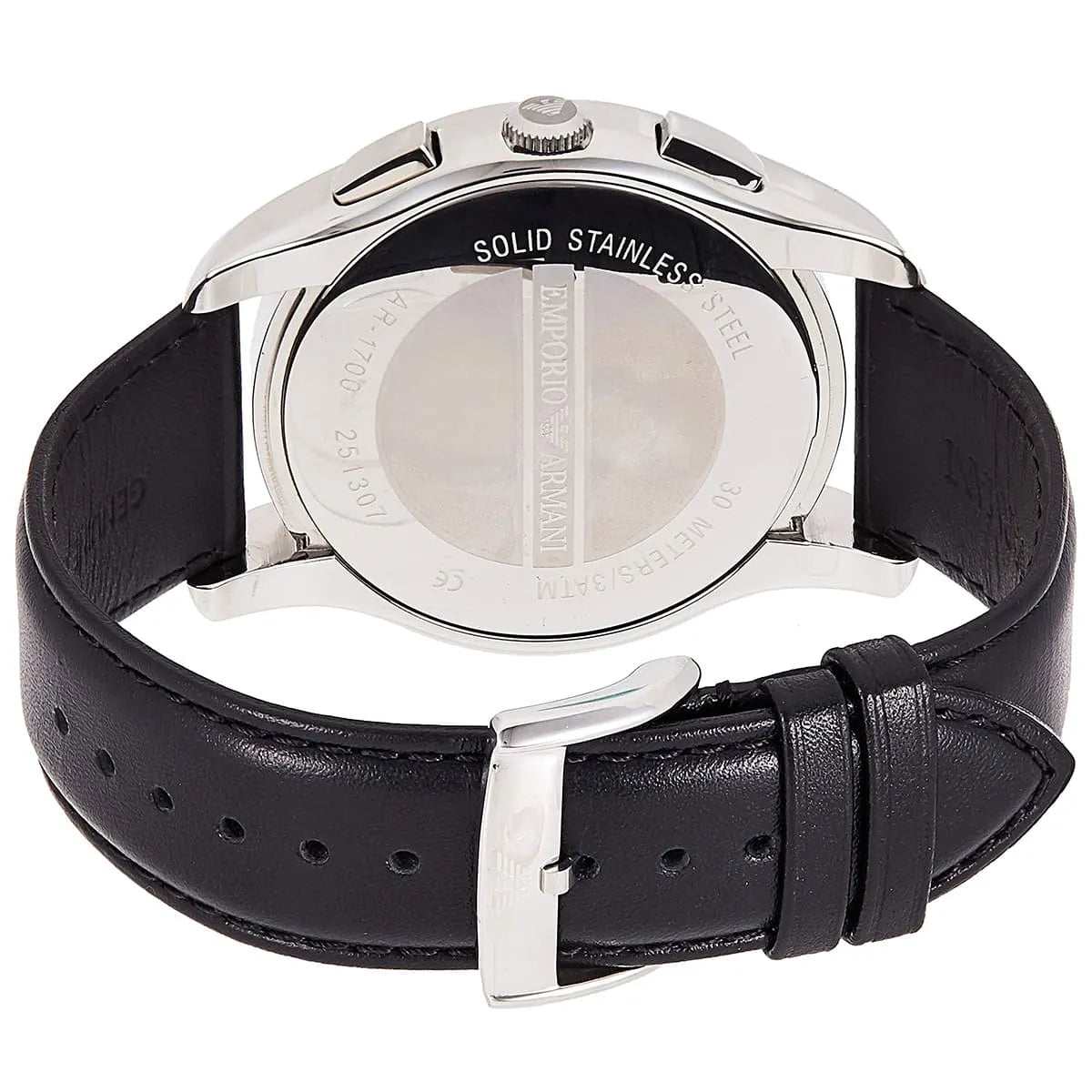 Emporio Armani Classic Chronograph Black Dial Black Leather Strap Watch for Men - AR1700