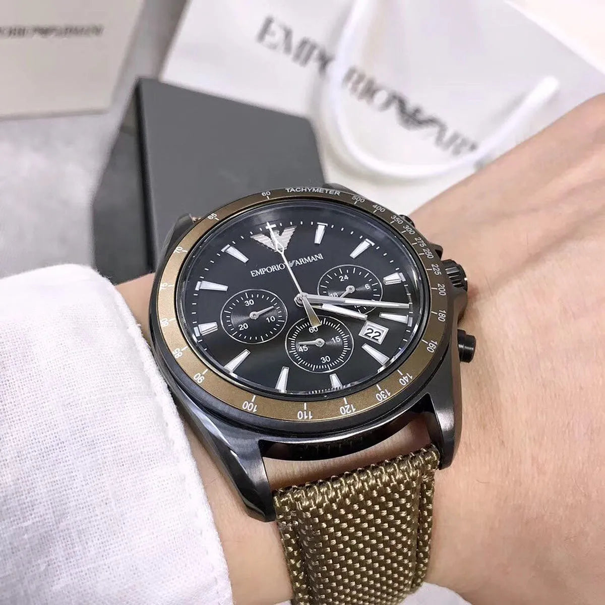 Emporio Armani Sigma Chronograph Gray Dial Green Nylon Strap Watch for Men - AR6130