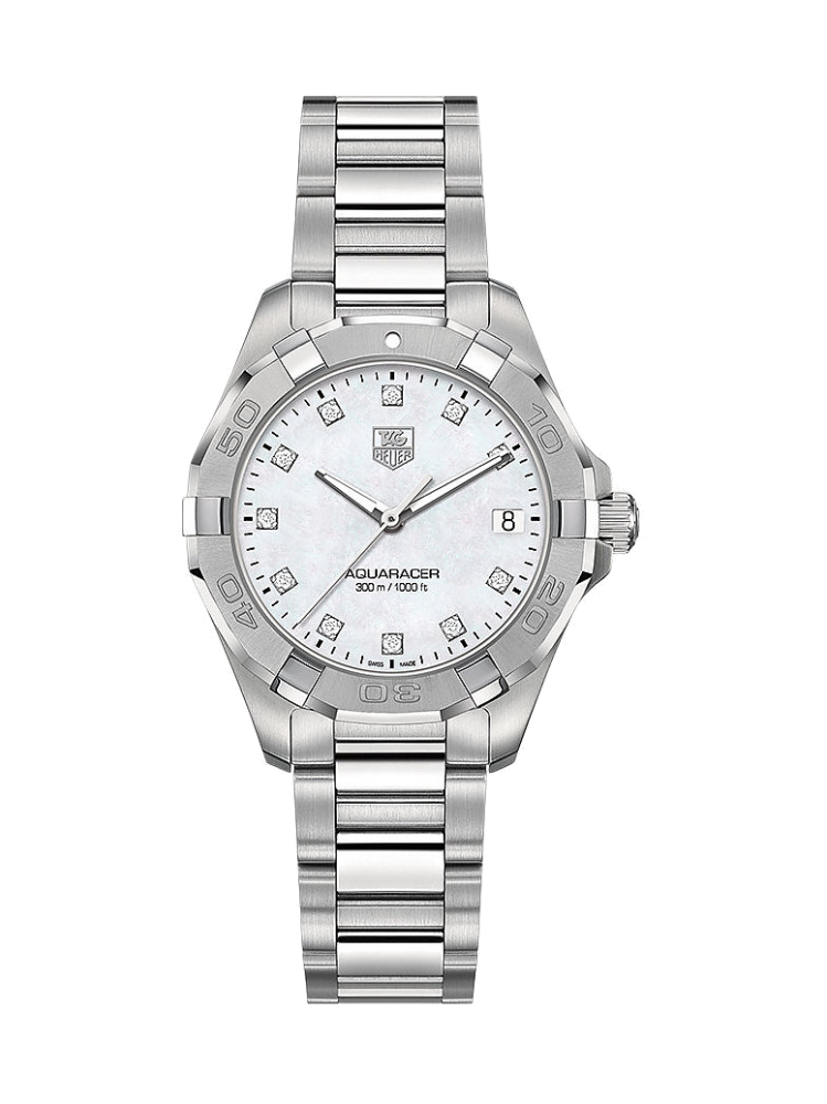Shop Authentic Tag Heuer Aquaracer Diamonds Mother of Pearl Dial Silver Steel Strap Watch for Women - WBD131B.BA0748 - Luxxuri