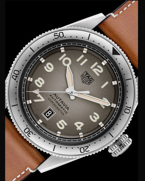 Tag Heuer Autavia Isograph Grey Dial Calfskin Brown Leather Strap Watch for Men - WBE5111.FC8267