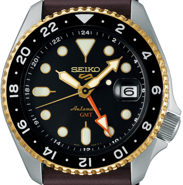 Shop Authentic Seiko 5 Sports SKX GMT Automatic Mocha Black Dial Brown Leather Strap Watch For Men - SSK036K1 - Luxxuri