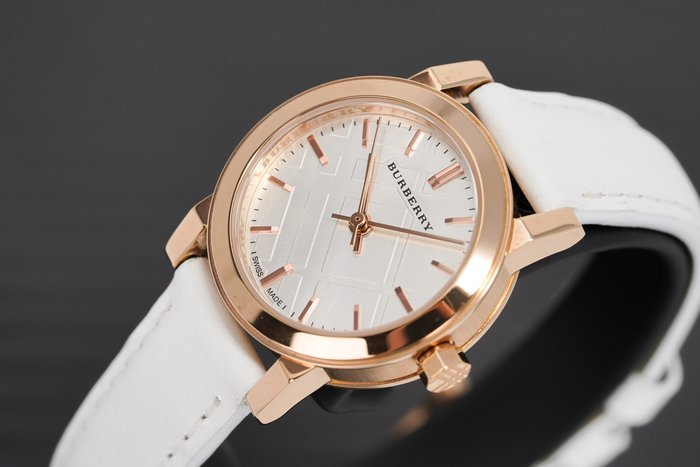 Burberry The City White Dial White Leather Strap Watch for Women - BU9209