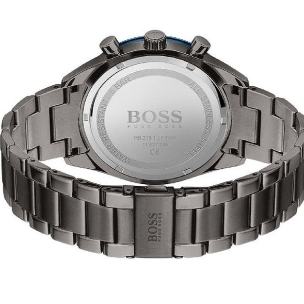 Hugo Boss Santiago Chronograph Blue Dial Grey Steel Strap Watch for Men - 1513863
