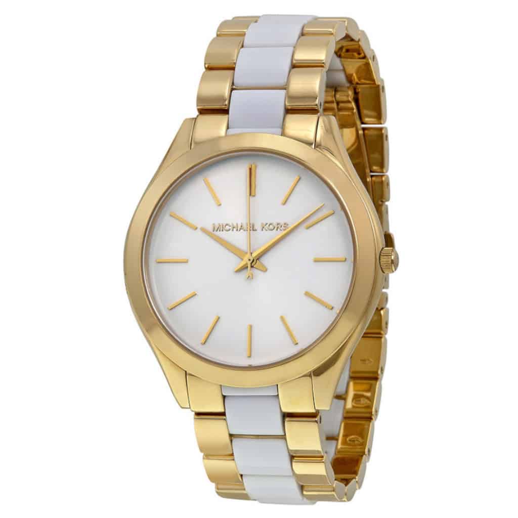 Shop Authentic Michael Kors Slim Runway Quartz White Dial Two Tone Steel Strap Watch For Women - MK4295 - Luxxuri