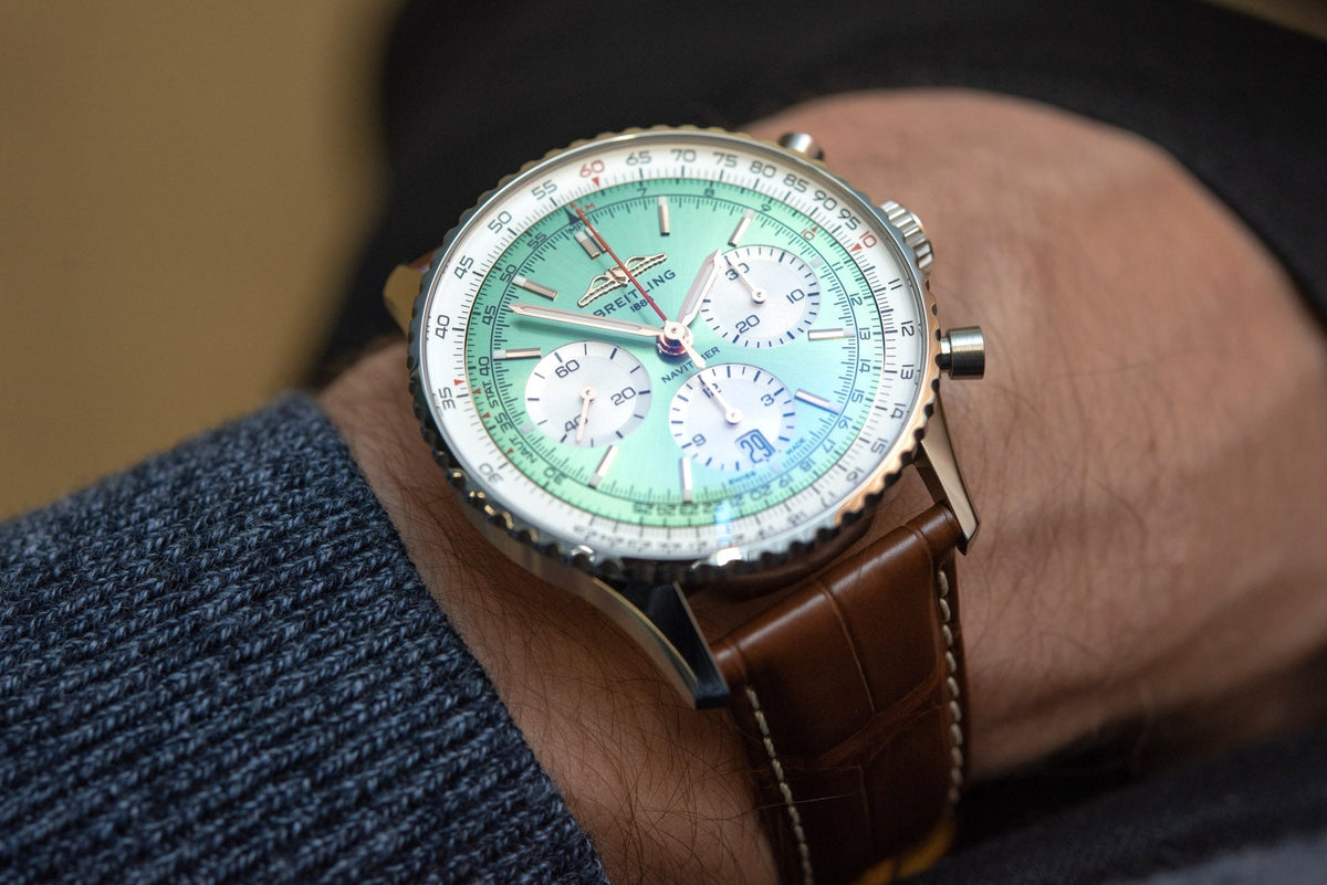 Breitling Navitimer B01 Chronograph 41 Green Dial Brown Leather Strap Watch for Men - AB0139211L1P1