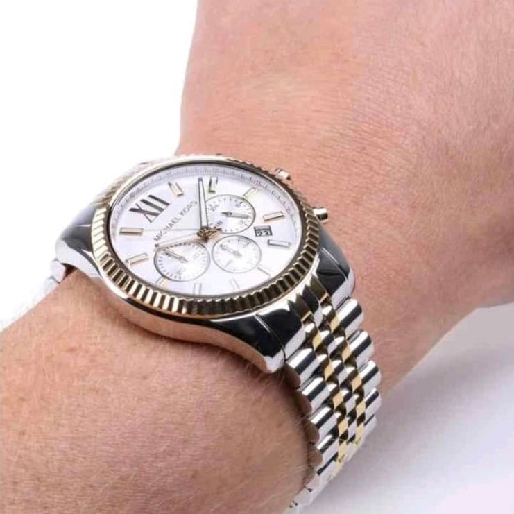 Michael Kors Lexington Silver Dial Two Tone Steel Strap Watch for Men - MK8344