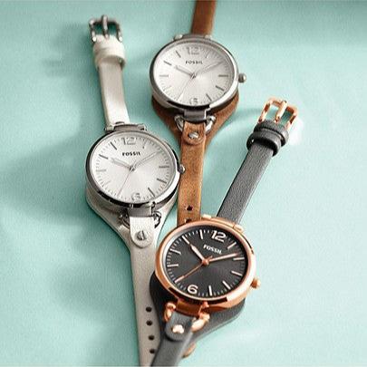 Fossil Georgia Smoke Grey Dial Grey Leather Strap Watch for Women - ES3077