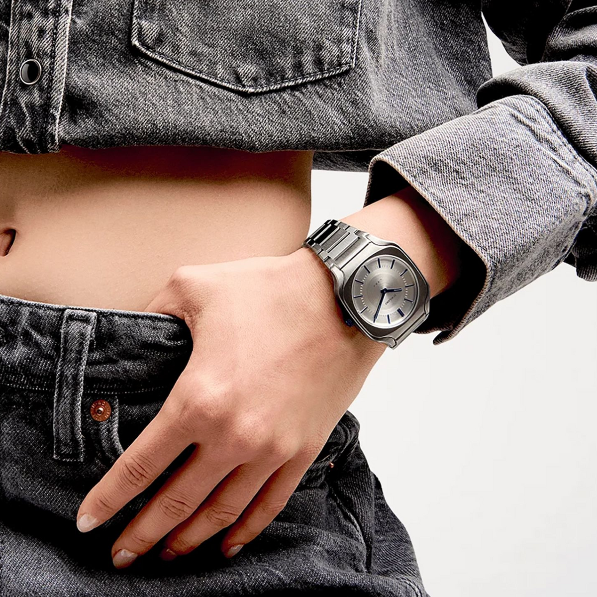 D1 Milano Square Titanium Gray Dial Gray Steel Strap Watch for Men - D1-SQBJ02