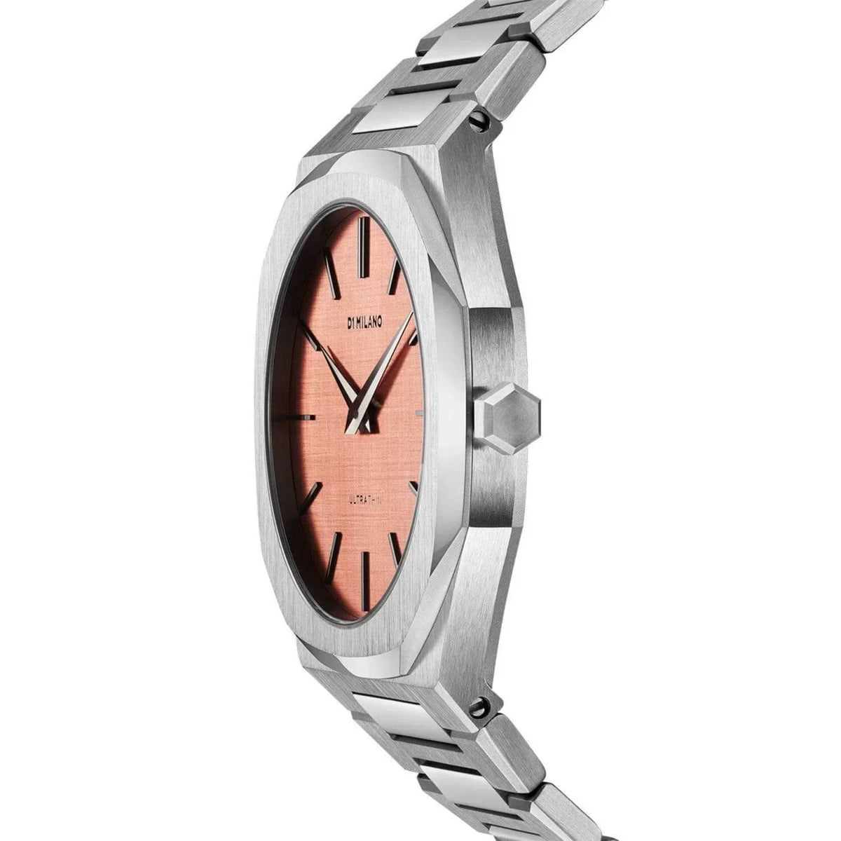 D1 Milano Ultra Thin Salmon Pink Dial Silver Steel Strap Watch for Men - D1-UTBJ26