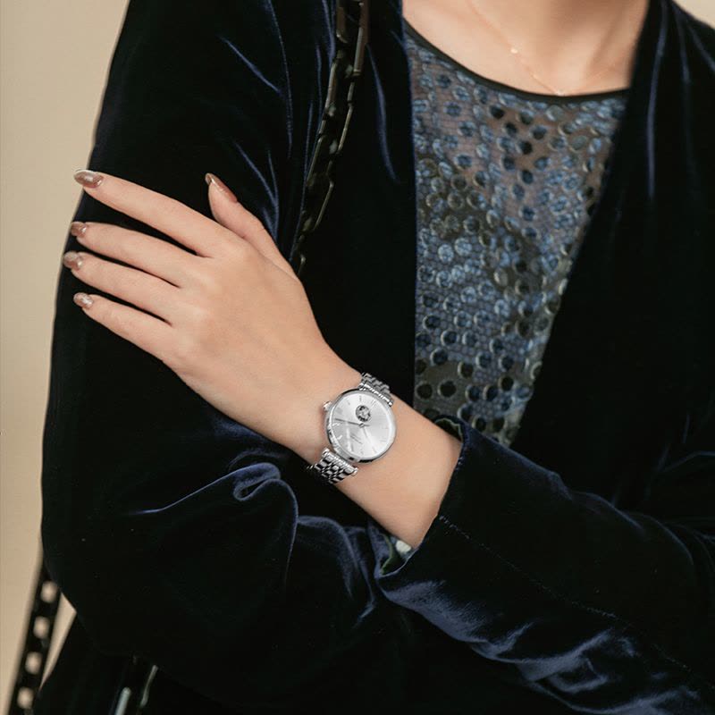 Emporio Armani Meccanico Gianni T-Bar Automatic Silver Dial Silver Steel Strap Watch For Women - AR60022