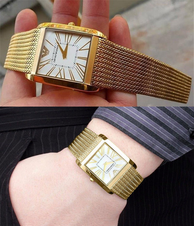 Emporio Armani Mother of Pearl Dial Gold Mesh Bracelet Watch For Men - AR2016