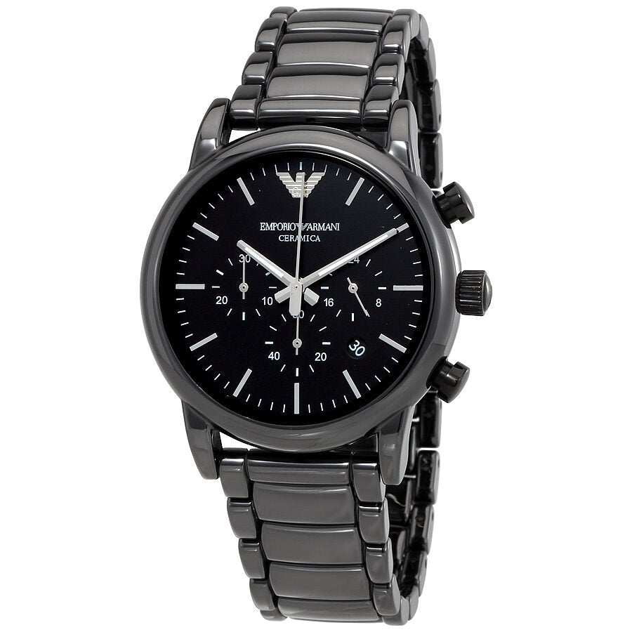 Emporio Armani Ceramica Chronograph Black Dial Black Strap Watch For Men - AR1452
