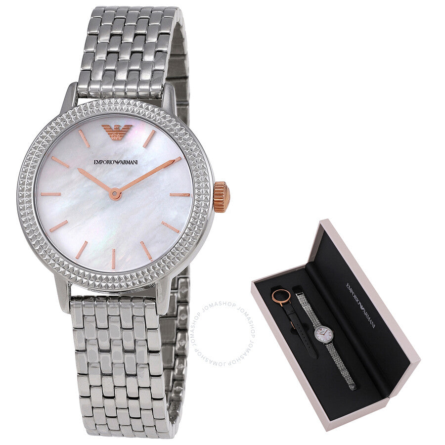 Emporio Armani Interchangeable Mother of Pearl Dial Silver Steel Strap Watch For Women - AR80020