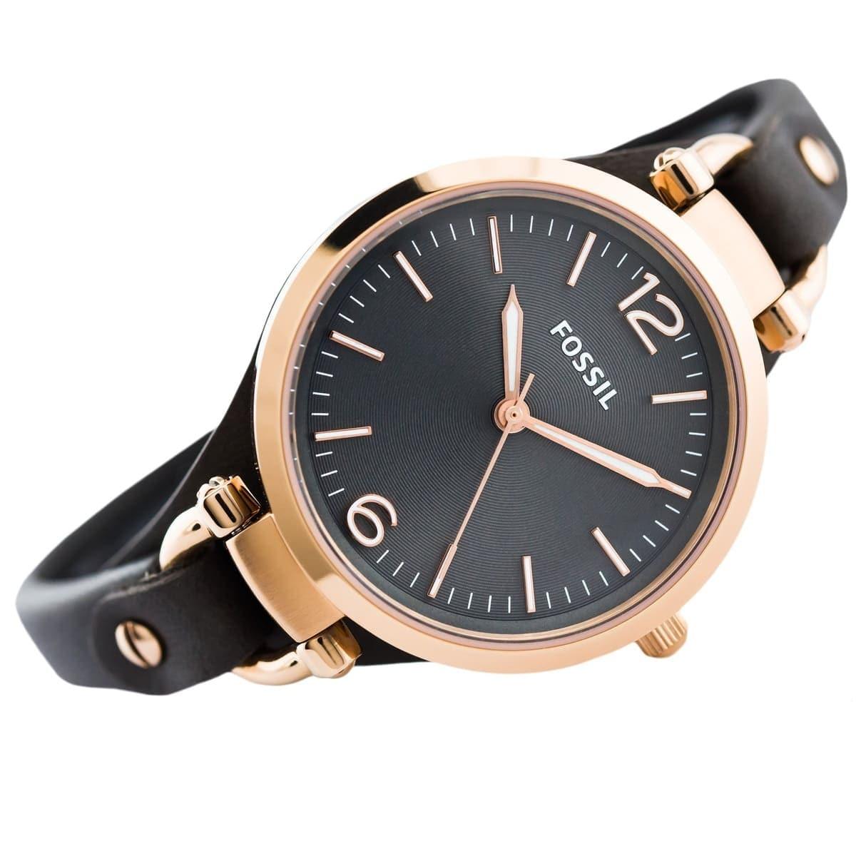 Fossil Georgia Smoke Grey Dial Grey Leather Strap Watch for Women - ES3077
