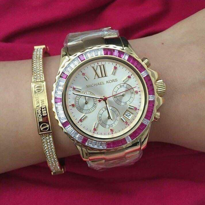 Michael Kors Everest Chronograph Gold Dial Gold Steel Strap Watch for Women - MK5871